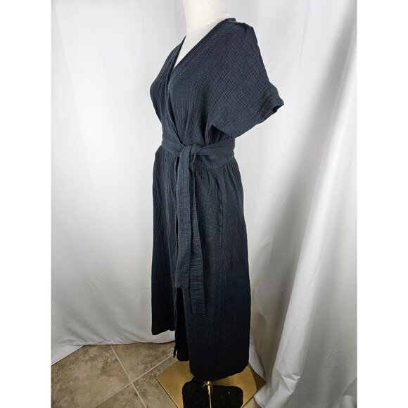 Marine Layer Valencia Black Gauze Wrap Dress Size Medium Midi Flowy Bohemian - Picture 6 of 13